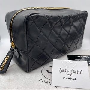 SOLD! CHANEL Lambskin Cosmetic Case Black - XL Size